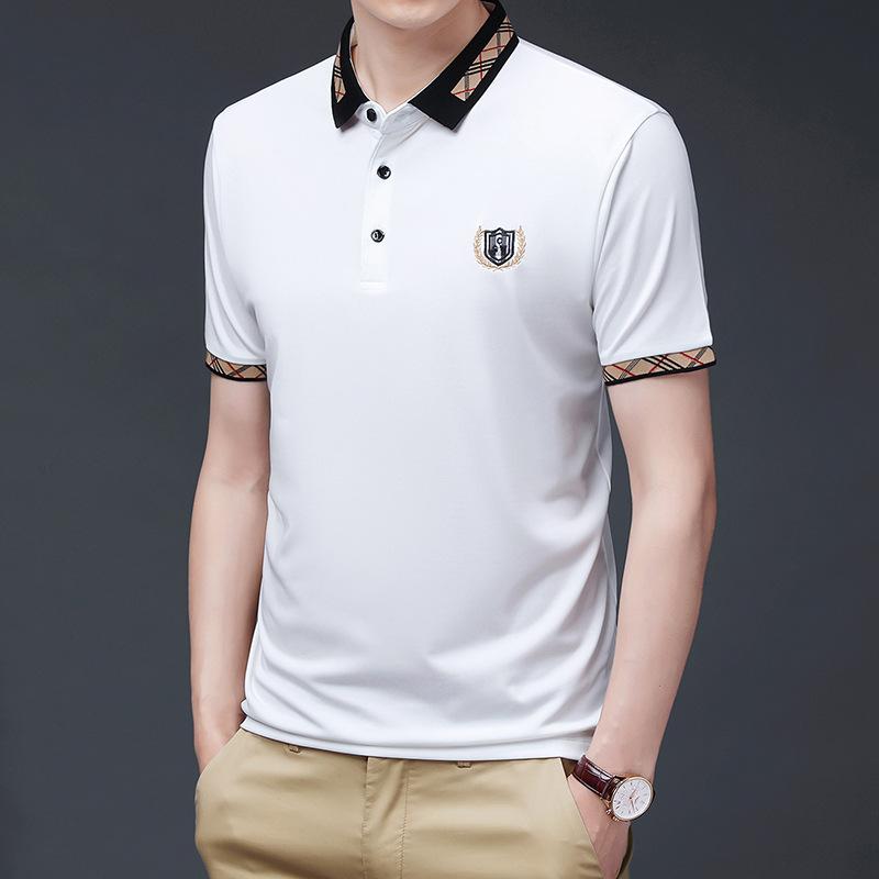 

Вышитая мужская футболка свободного покроя с короткими рукавами и лацканами, повседневная дышащая рубашка-поло, пригодная для машинной стирки 4XL