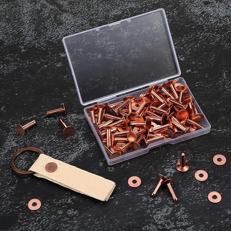 50 Sets Copper Rivets and Burrs Washers Leather Copper Rivet Fastener for Collars Leather DIY Craft Supplies