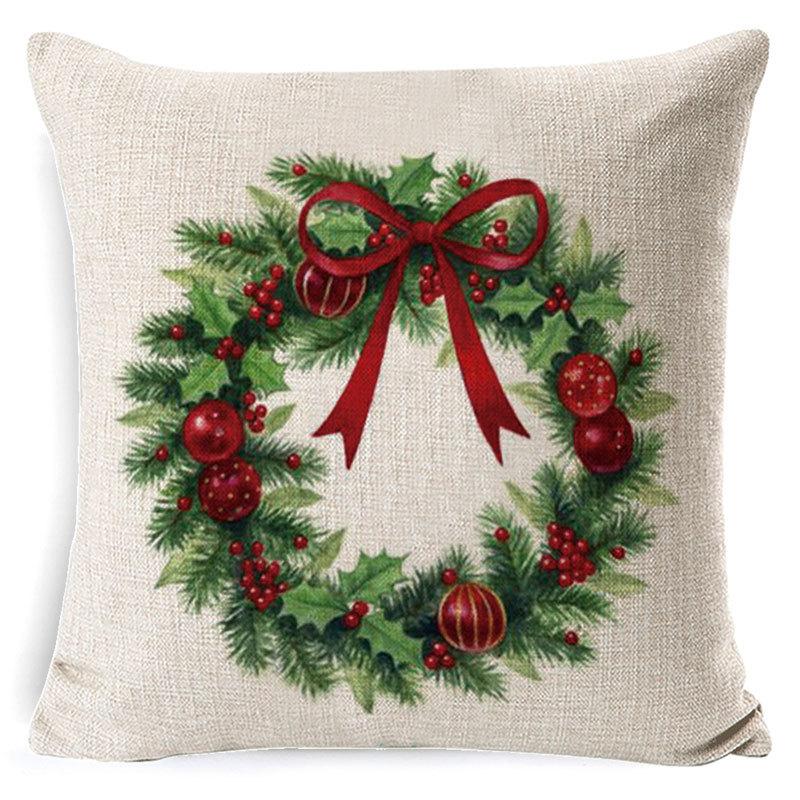 Christmas Tree Linen Pillowcases Christmas Wreath Series Cotton and Linen Cushions Human-effect Pillows Home Cushions