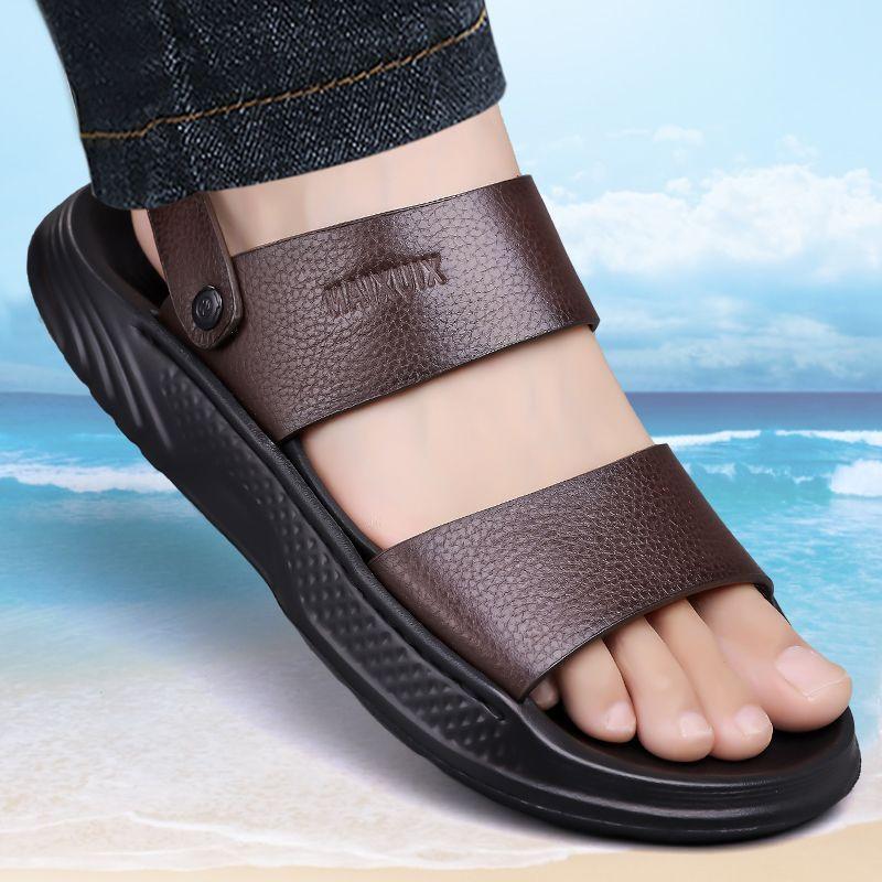 Fashion Men's Dual-purpose Driving Slippers for Men Summer New Designer Soft Sole Beach Shoes Male Fashion Casual Leather Sandals Man