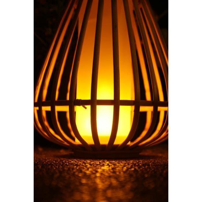 Solar Lamp - Marta - Beige - Natural Bamboo - Flame Effect Lighting - USB and Solar Charging