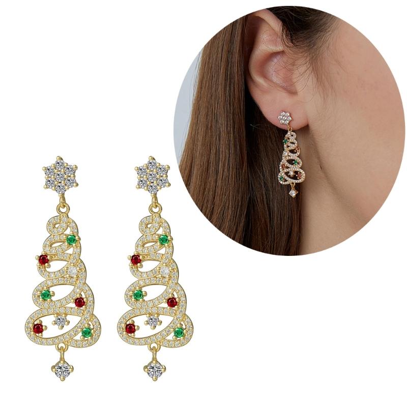 Korean Zircon Christmas Tree Earrings Rhinestone Crystal Star Drop Earring Gift