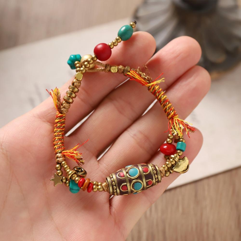 Copper Ethnic Style Bracelet Bohemian Beads Braided Bracelet Ancient Style Woven Hand Rope Couple