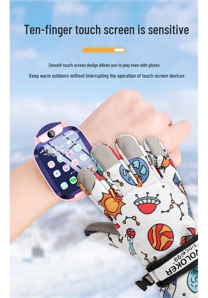 Kids' Graffiti Windproof Ski Gloves - Warm for Boys and Girls