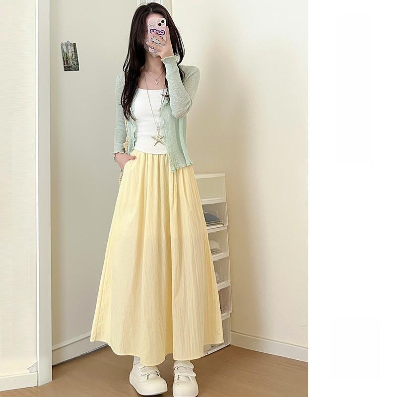 Summer High Waist A Line Skirt With Pleated Design For Casual Wear