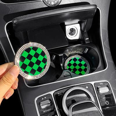 2 Stück Glänzender Diamant Kristall Auto Untersetzer Reise Auto Tassenmatten Einlegeuntersetzer Rutschfest Universal Bling Autozubehör für Frauen