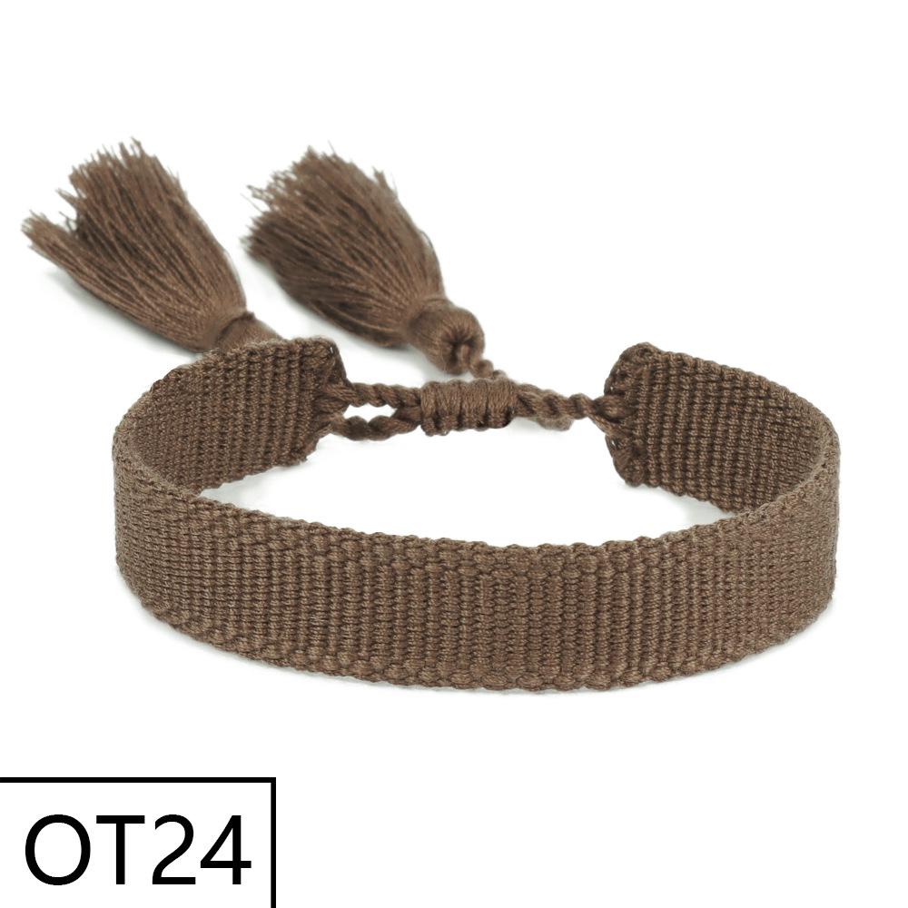 European & American Style Woven Bracelet - Solid Color, 1.3cm, Handmade Tassel, Fashionable Polyester Hand Rope for Women