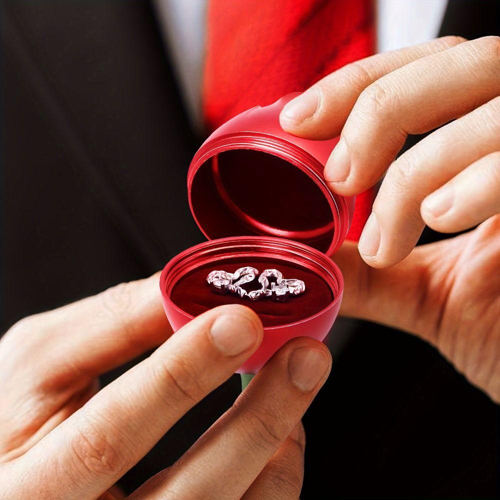 Velvet Jewelry Storage Box Red Wedding Ring Storage Box Simulation Rose Ring Box Valentine's Day