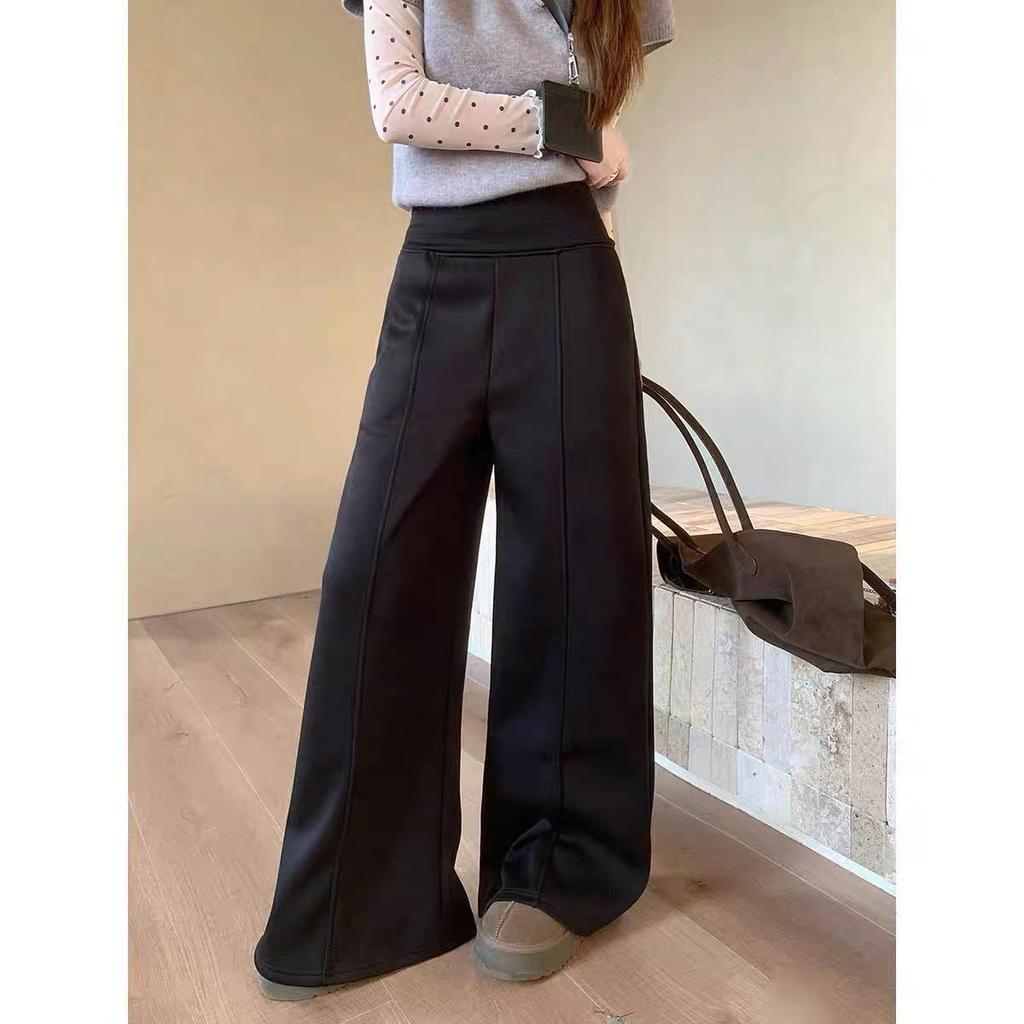 Women's Casual High-Waisted Light Gray Wide-Leg Sweatpants - Petite Spring Sportswear