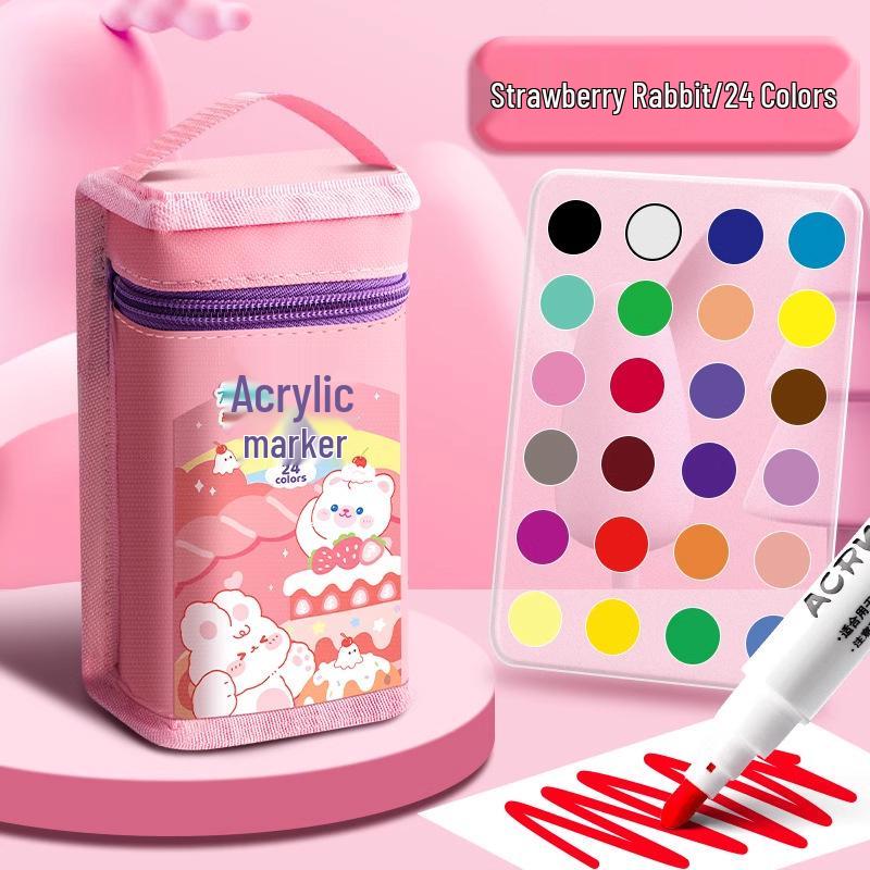 Acrylic Marker and Colored Pencil Set: 24 Opaque Colors, 36 Paint Brushes for Kindergarten Art