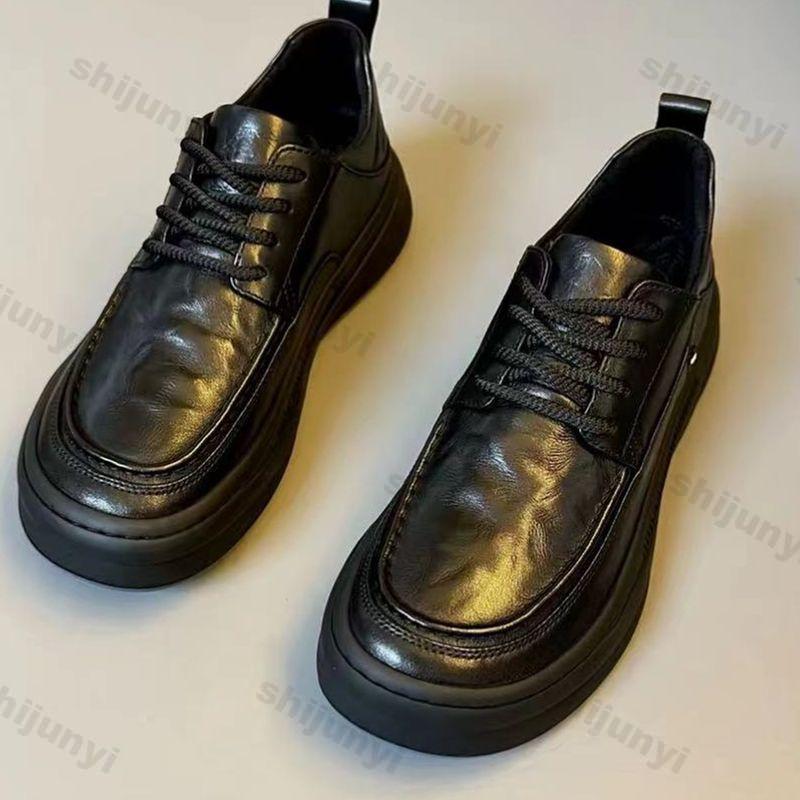 Fashion Men's New Business Casual Board Shoes Round Toe Fashionable British Versatile Breathable PU Leather Soft Soled Formal Shoes