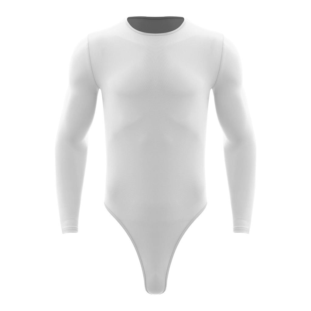 Body cu Mânecă Lungă pentru Bărbați, Piesă Unică, Leotard, Design cu Gât Rotund, Nasturi Presați, Imbrăcăminte Casual la Modă