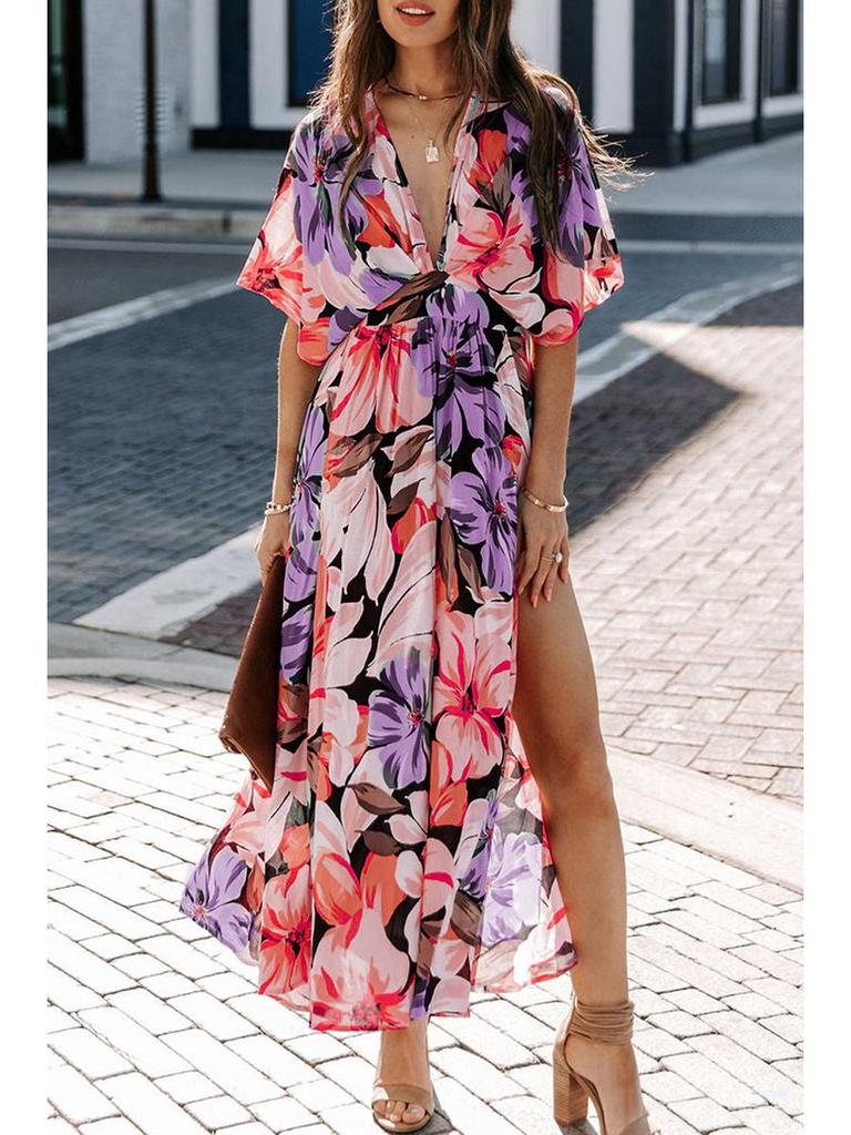 Summer 2025 Women's Fashion: Sexy High-Waisted Print Slit Dress