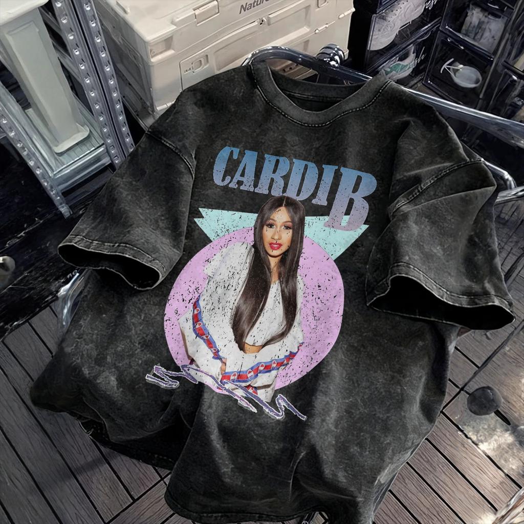 Cardi B Am I The Drama Men's T Shirts Washed Funny Tees Short Sleeve Crew Neck T-Shirt 100% Cotton Plus Size Clothing
