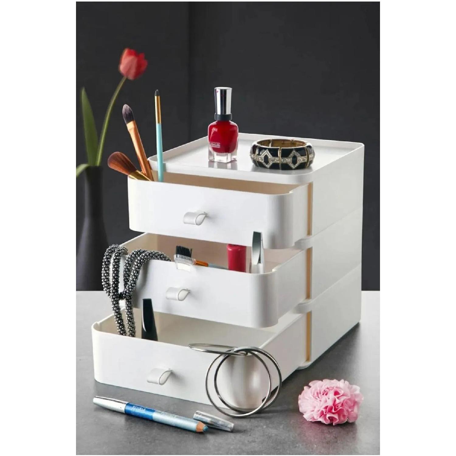 

3-piece Jewelry, Makeup And Cosmetics Organizer Drawer, Office Desk Organizer, White зелёный