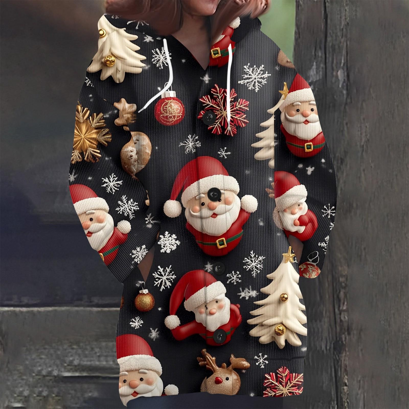 

Свитшоты для женщин Вязаный свитер с длинным рукавом Принт Вязаный худи с пуговицами Кардиган Пальто M чёрный