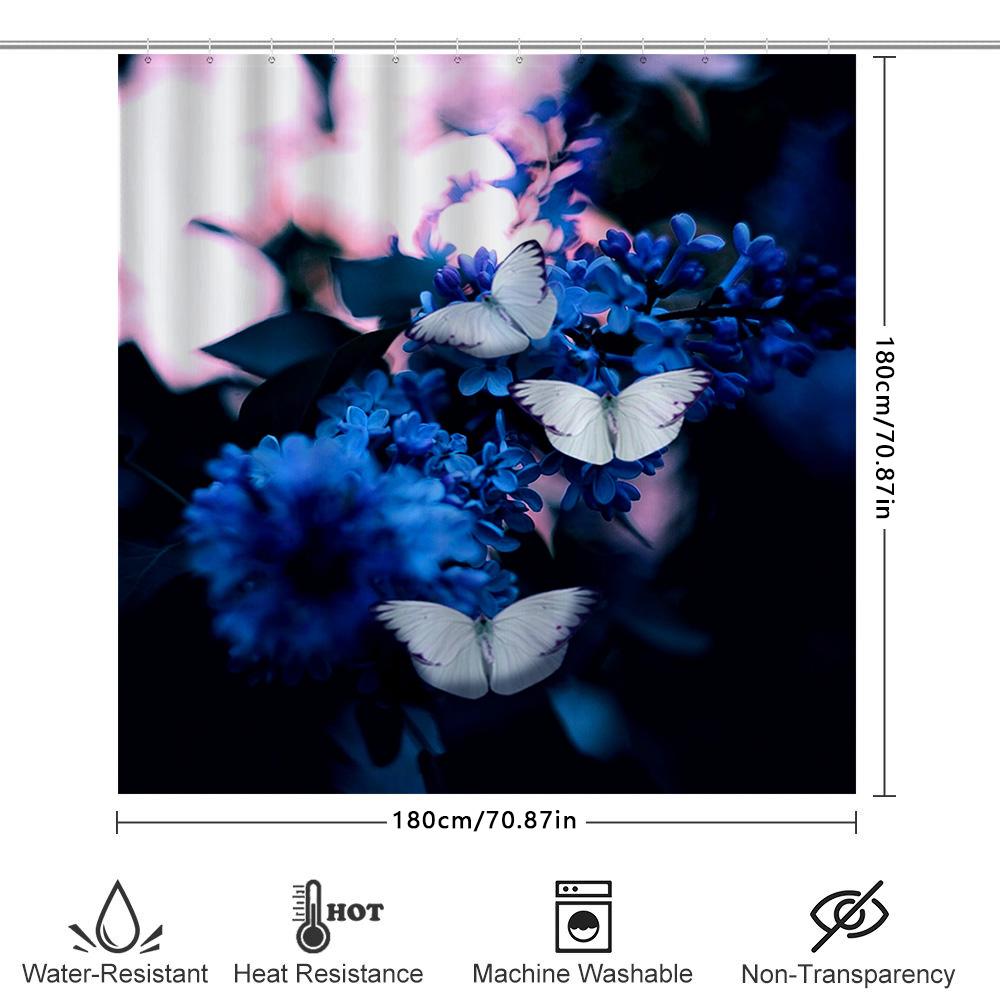 3D Floral Butterfly Waterproof Bath Shower Curtain Decorative Hanging Fabric Water Repellent Home Bathroom Rug