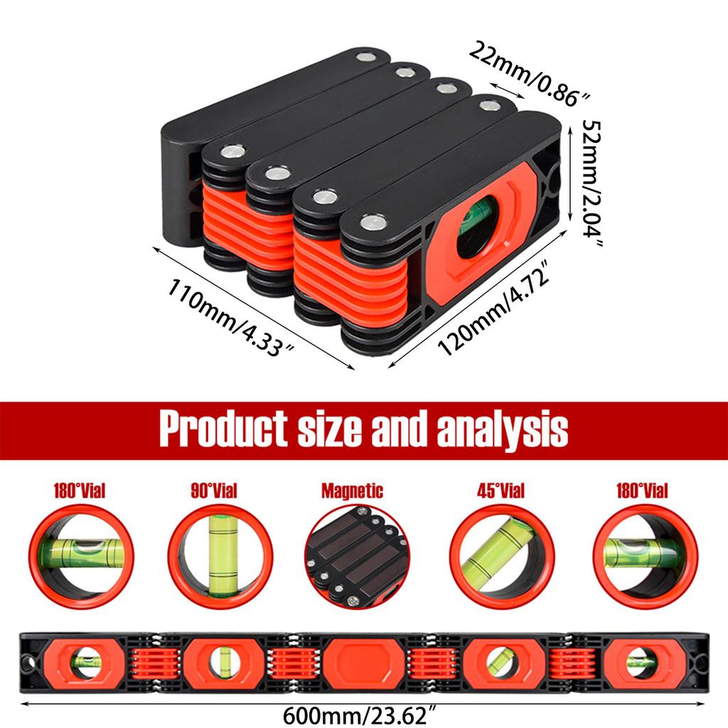 Foldable Level, 24Inch Multi-Angle Measurement Woodworking Tools, with 45° Bubbles for Carpenters,Woodworkers