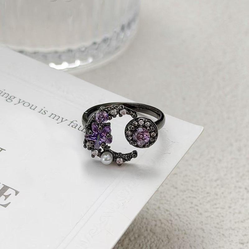 "Minimalist Dark Purple" Dark Punk Personality Delicate Zircon Ring Women'S Temperament Sweet Cool Wind Index Finger Ring