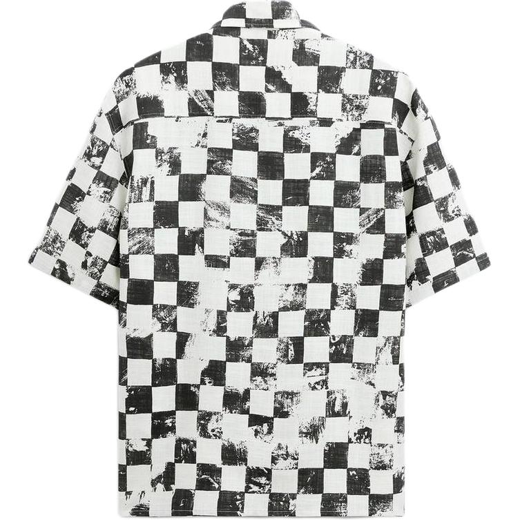 Zara Loose Casual Washed Plaid Print Lapel Short Sleeve Shirt Men Shirts White 0399208-150