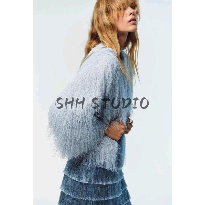 New Fall Women's Clothing round Neck Fashion Loose Decorated Tassel All-Matching Jacket Long Sleeves Outwear 8376857