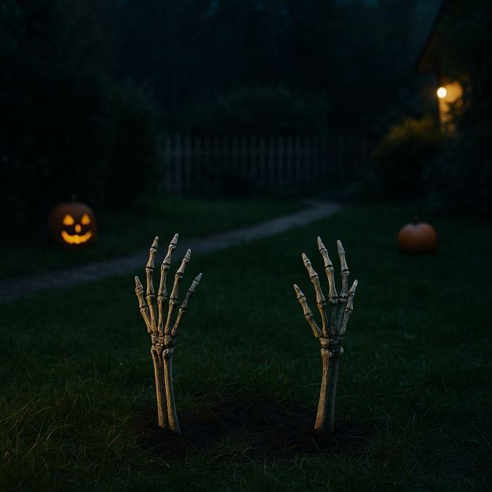 Halloween Garden Decoration - SIROCO - Pair of Skeleton Arms - 38 Cm - Durable Plastic - Reusable