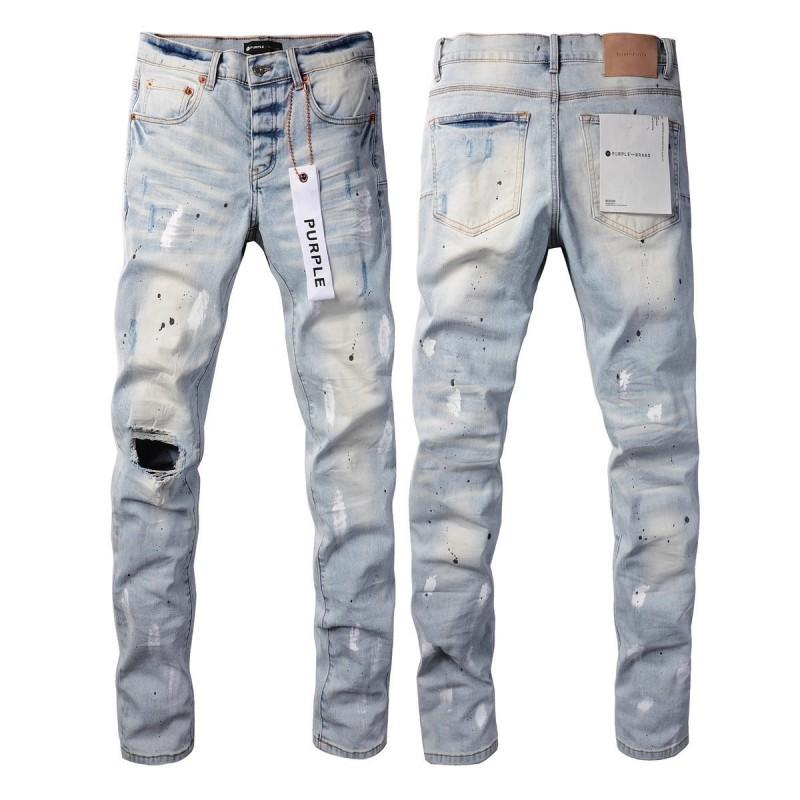 Mens Slim Fit Jeans Punk Style Distressed Printed Denim Pants Teens Casual Wear
