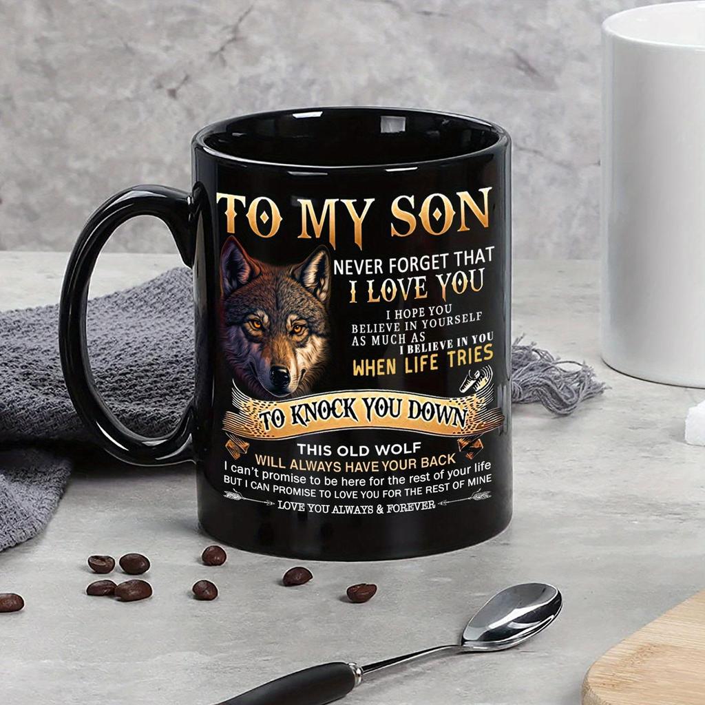 To My Son Mug 330ml Ceramic Classic Dining Mug Family Coffee Mug Father To Son Gift Black Ceramic Cup For Birthday Party