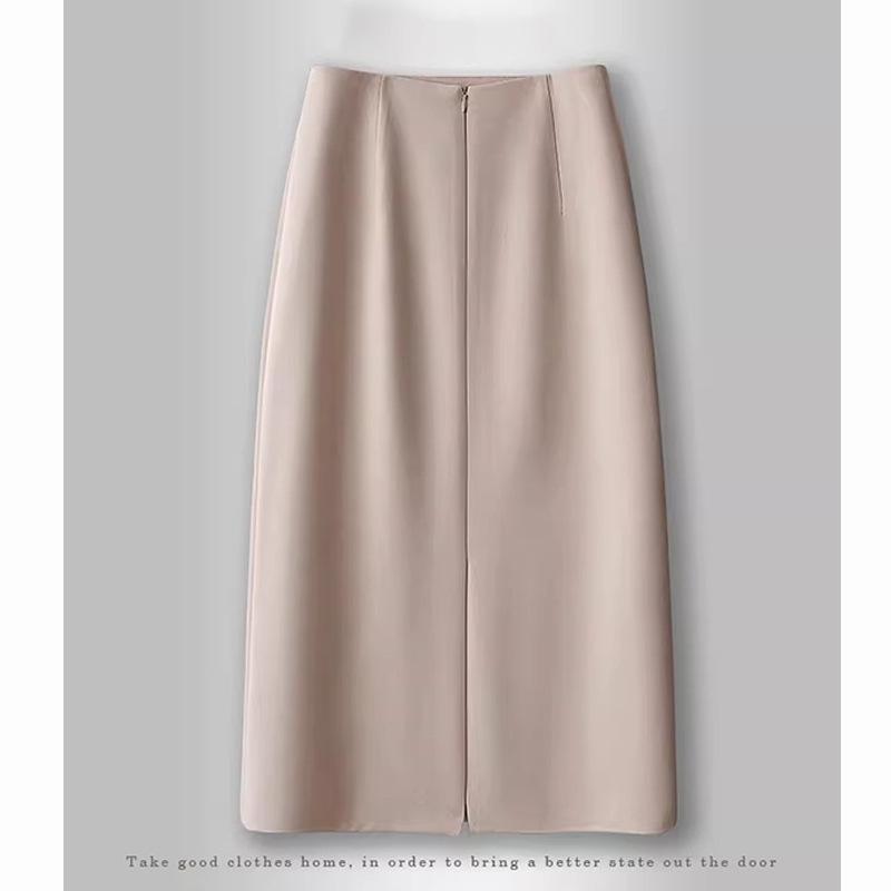 Women's Spring/Autumn 2024 High Waist Midi Pencil Skirt - Slimming A-Line Style