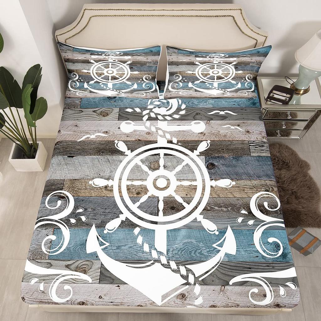 Nautical Bedding Set Full Size, Sailing Anchor Bed for Boys Teens,Ocea Comforter Cover Soft,Duvet Quilt Cover with 2 Pillowcases