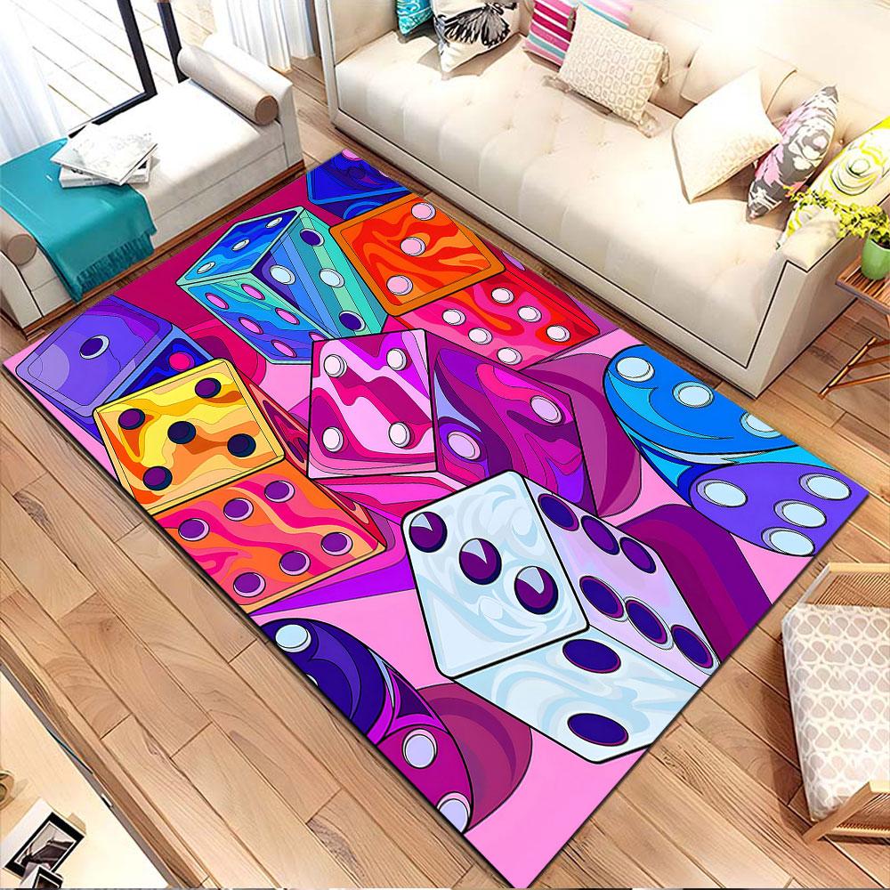 Colorful Abstract Dice Pattern Design Patterned Carpet, Non Slip Mat Suitable for Living Room and Bedroom Sofas