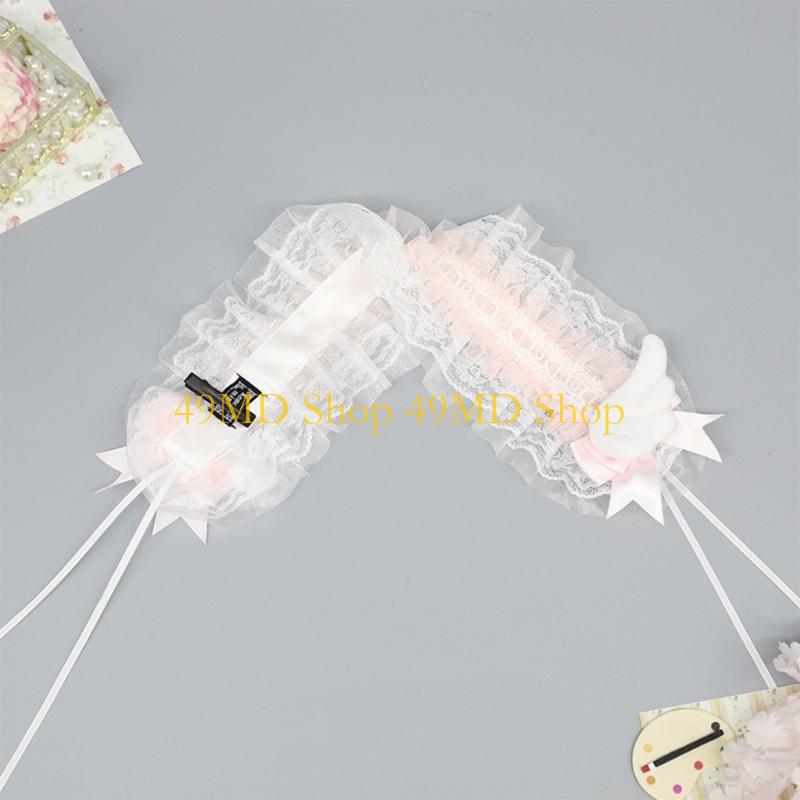 49MD Womens Gothic Bows Lace Hairband Flouncing Maid Hair Ornaments Photo Props