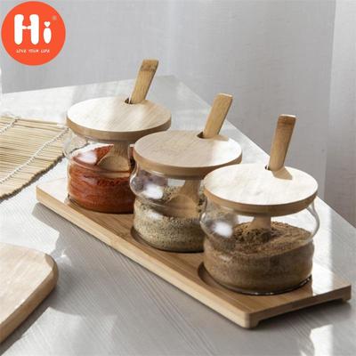 היי בקבוק תבלין תבלין זכוכית סוכר צנצנת אחסון מלח צנצנות תבלינים עם כפית מיכלי תבלינים למטבח