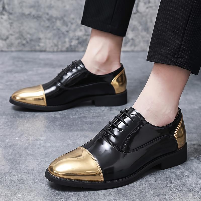 Men’s Derby Retro Black Gold Silver Leather Oxfords Dress Shoes Formal Office Business Shoes Tuxedo Wedding Shoes Plus Size