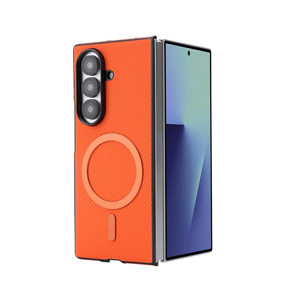 Schokbestendige Ultra Dunne Koolstofvezel Lederen Hoesje Voor Samsung Galaxy Z Fold 7 6 5 4 3 Retro Zakelijk Magnetisch Voor Magsafe Cover