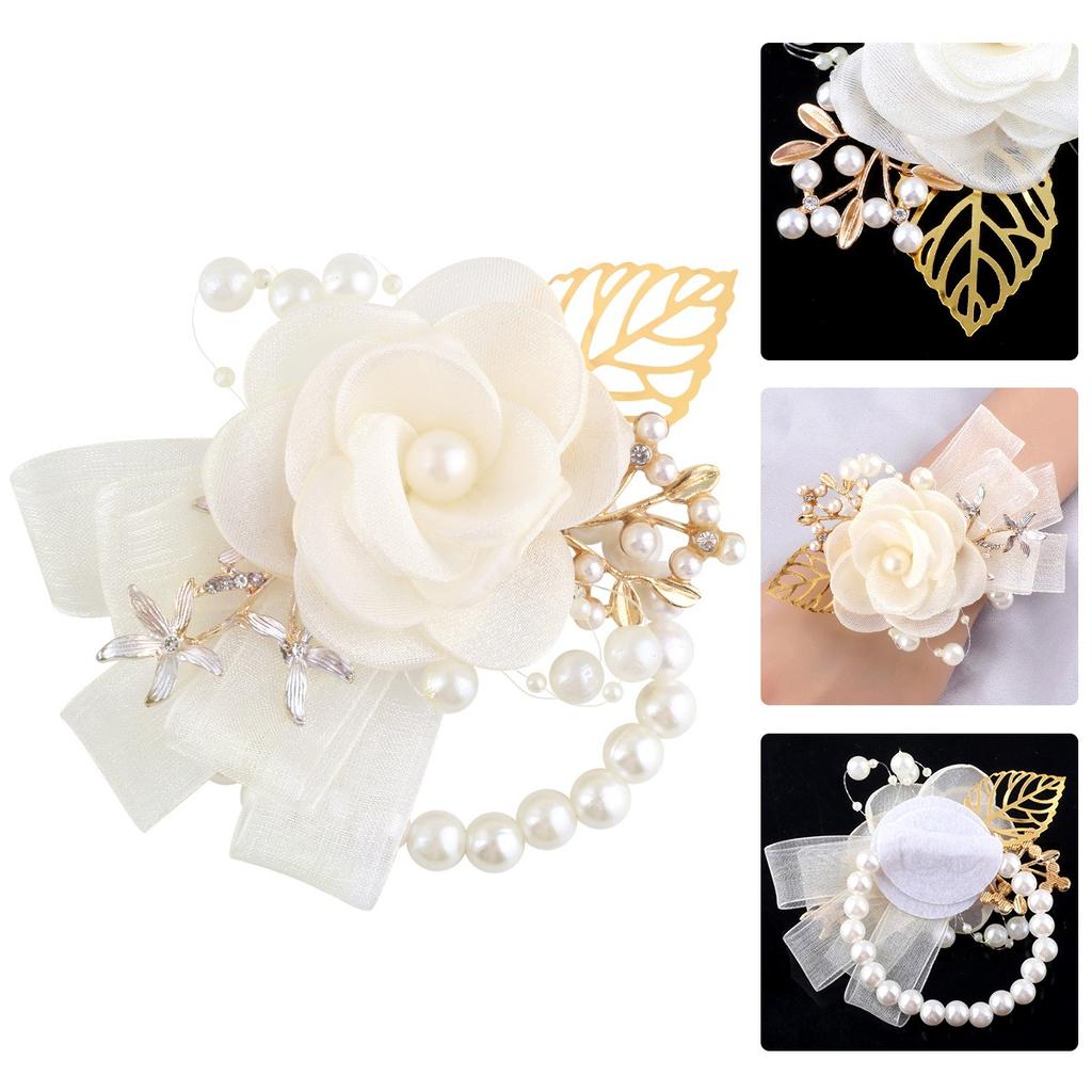 Artifical Rose Flowers Pearl Beaded Wrist Flower Ivory Flowers Bridesmaid Mensuit Marriage Wedding Accessoriesweddingaccessories
