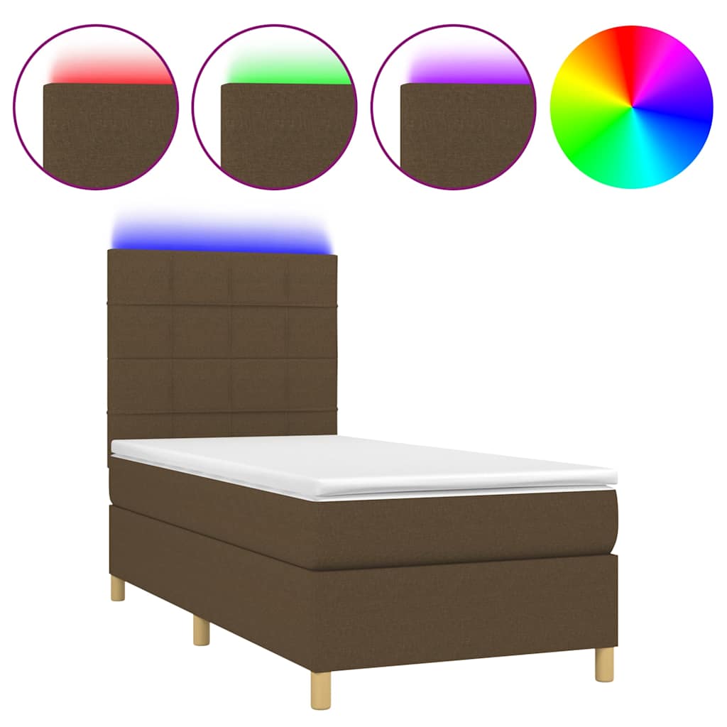 Boxspring Bed with Mattress & LED Dark Brown 80x200 cm Fabric