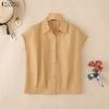 ZANZEA Lässige Bluse mit Umlegekragen und einfarbigen Kurzarmshirts für Damen