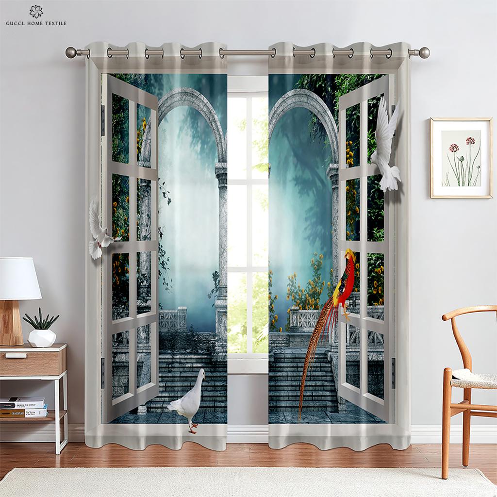 3D Printing Realistic Effect Window Curtains, Custom Curtains, Bedroom, Living Room, Kitchen, Wall Decoration, 2 Pieces