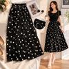 Schmal geschnittener A-Linien-Rock Elastischer Bund Halblanges Kleid Vintage Gepunkteter Rock Damen