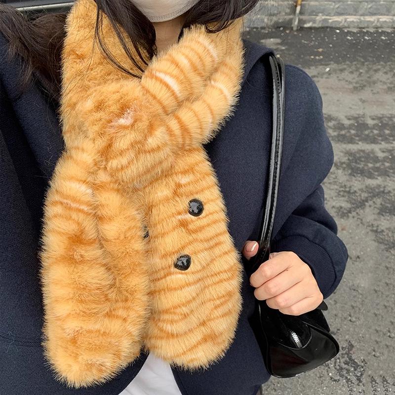 Women's Thickened Warm Scarf & Little Bear Fisherman Hat with Neck Protection, Trendy Cartoon Leopard Print Color Block.