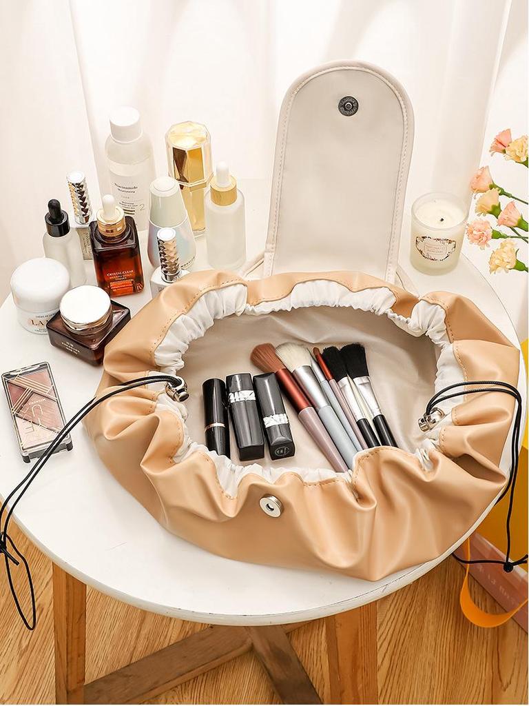 Women's Lazy Drawstring Makeup Bag - Large, Portable, Waterproof Cosmetic Travel Organizer