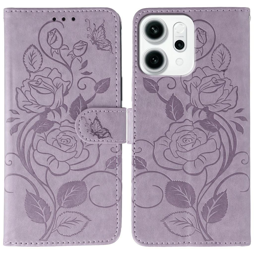 For Oppo Reno14 F 5G Case Wallet Stand Imprinted Rose Butterfly PU Leather Phone Cover
