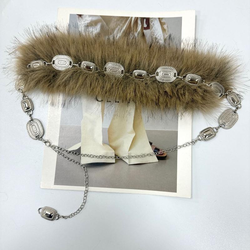 Women'S Plush Belt  Trend Y2K Girls Girdle Versatile Jeans Accessories Faux Fur Patchwork Belt