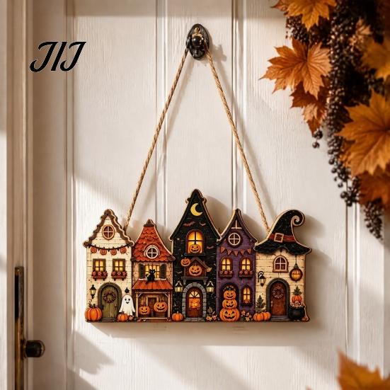 Decorative Wooden Pendant for Party Halloween House Hanging with Hemp Rope Wall Door Haunted Decoration Decoration, Castle Ornaments Pumpkin