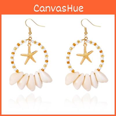 Asymmetric Shell Earrings With Geometric Shape And Starfish Design For Women Casual Style