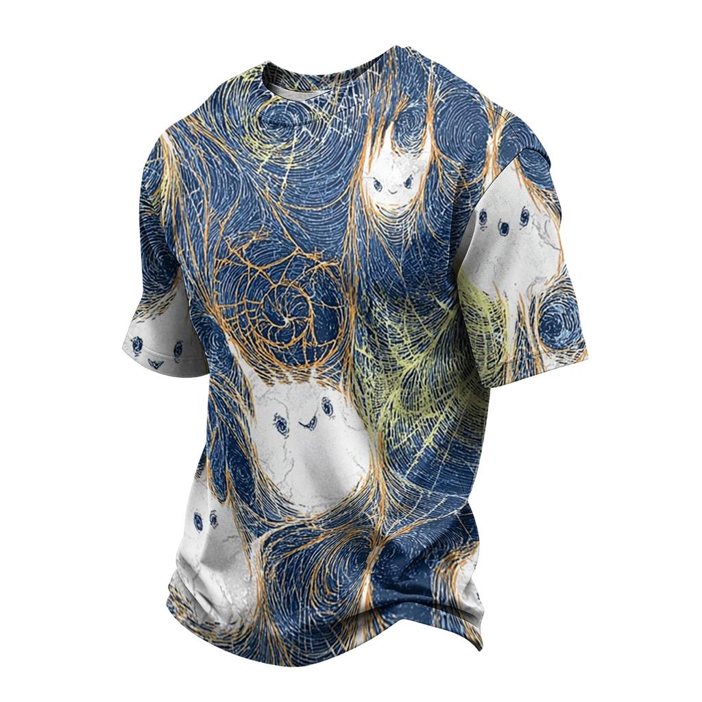 Men’s Casual Printed Crew Neck Lightweight Breathable Short Sleeve Shirt Halloween Themed Graphic Top Comfortable Fit