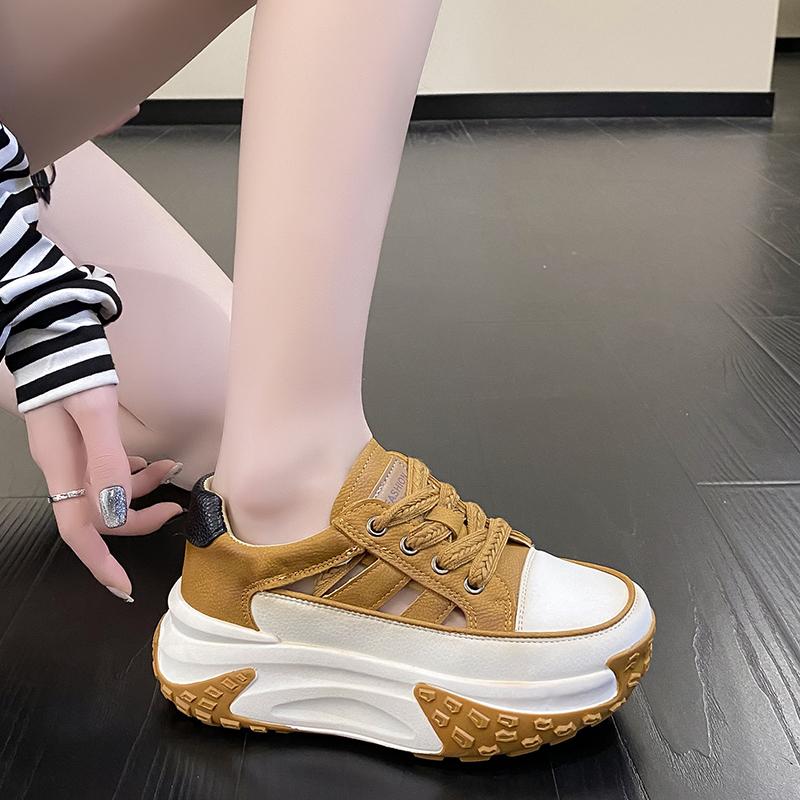 

мода весна-осень 2024 женские дышащие и удобные кроссовки повседневные кроссовки на толстой подошве со шнуровкой на танкетке 40 жёлтый