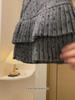 Plus Size A-line Polka Dot Wool Pleated Skirt - High Waist, Slimming, Spring/Autumn Wear