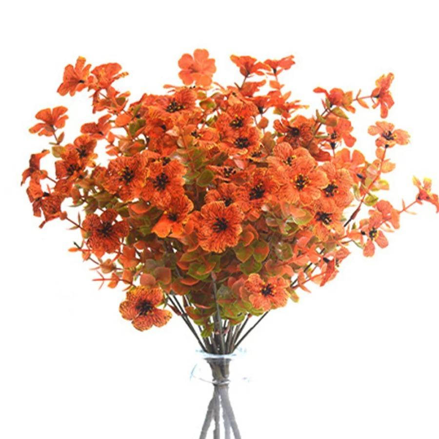 Autumn Orange Artificial Eucalyptus Bouquet, Fake Flowers for Home Garden Wedding Decor, Mother's Day Gift & Room Decoration